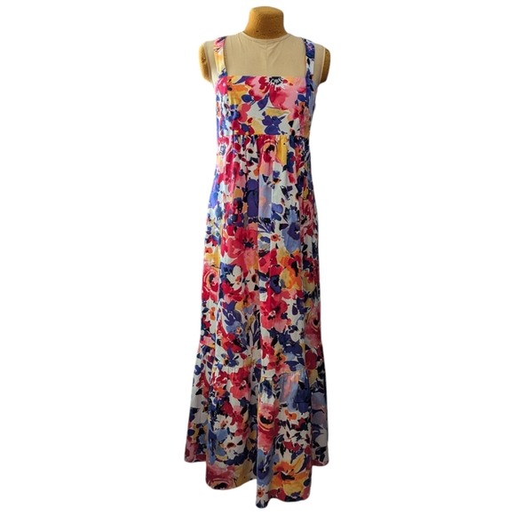 NWT Plus Size Floral Maxi Dress London Times Size 14 Cotton - Picture 2 of 7
